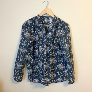 Vicki Wayne Blue Floral Blouse| Vintage Cottagecore Prairie Boho Top | Size L